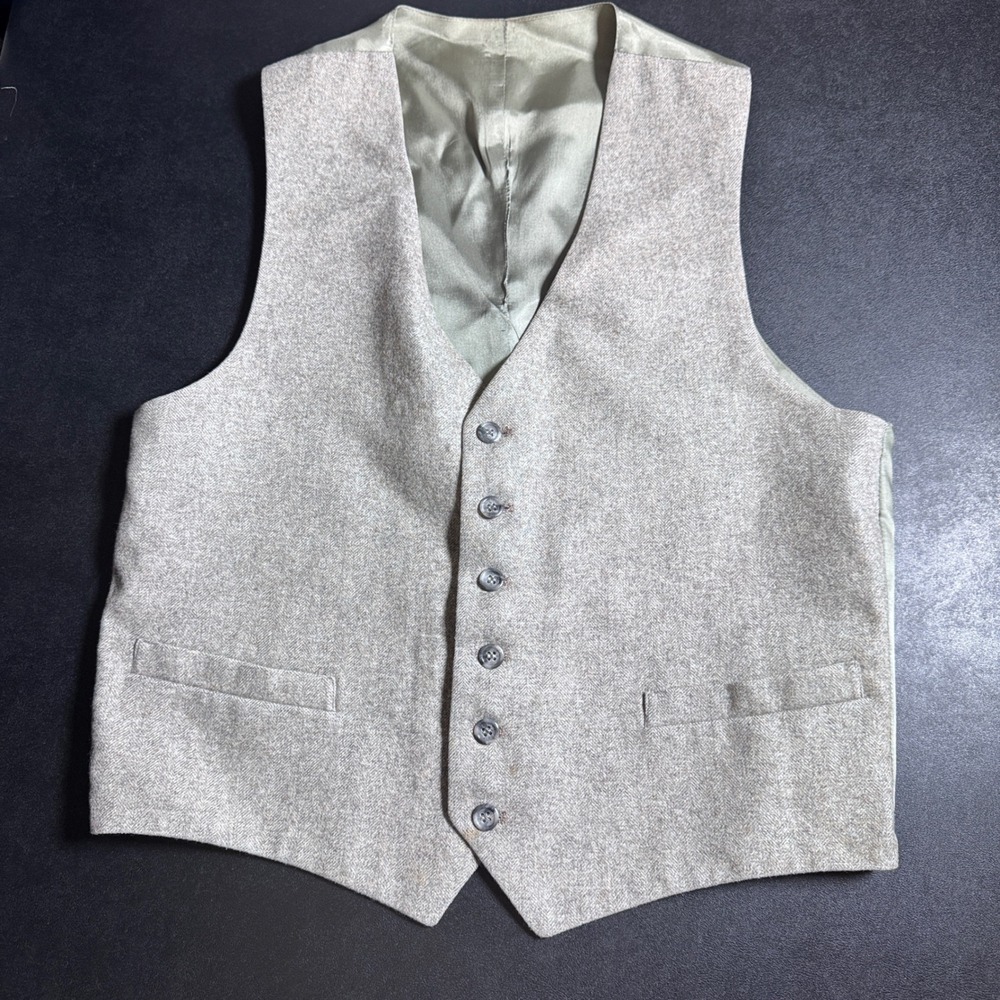 Vintage‎ Gray Herringbone Wool Blend Waistcoat Suit Vest Mens 38 Medium